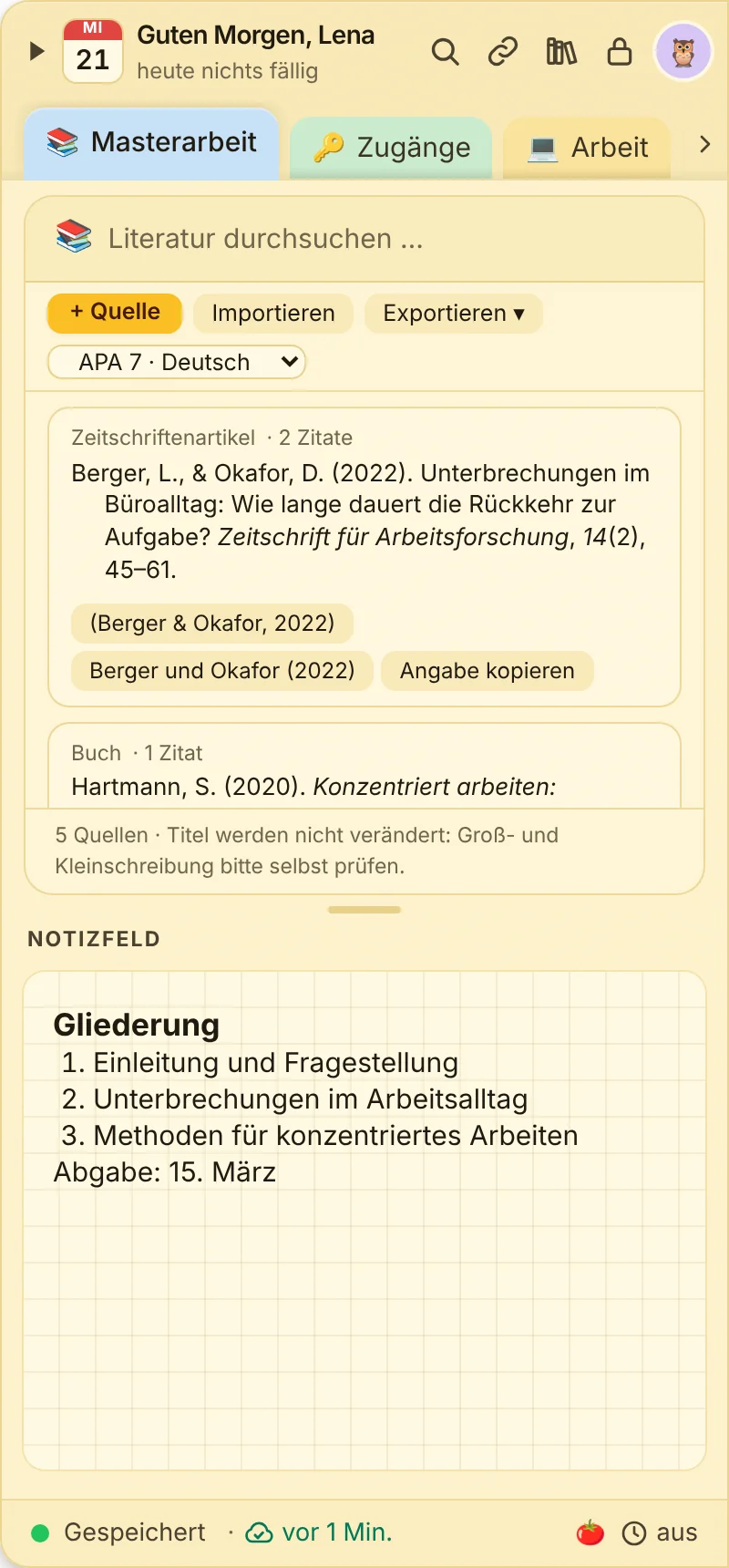 Literatur-Notiz mit Quellen