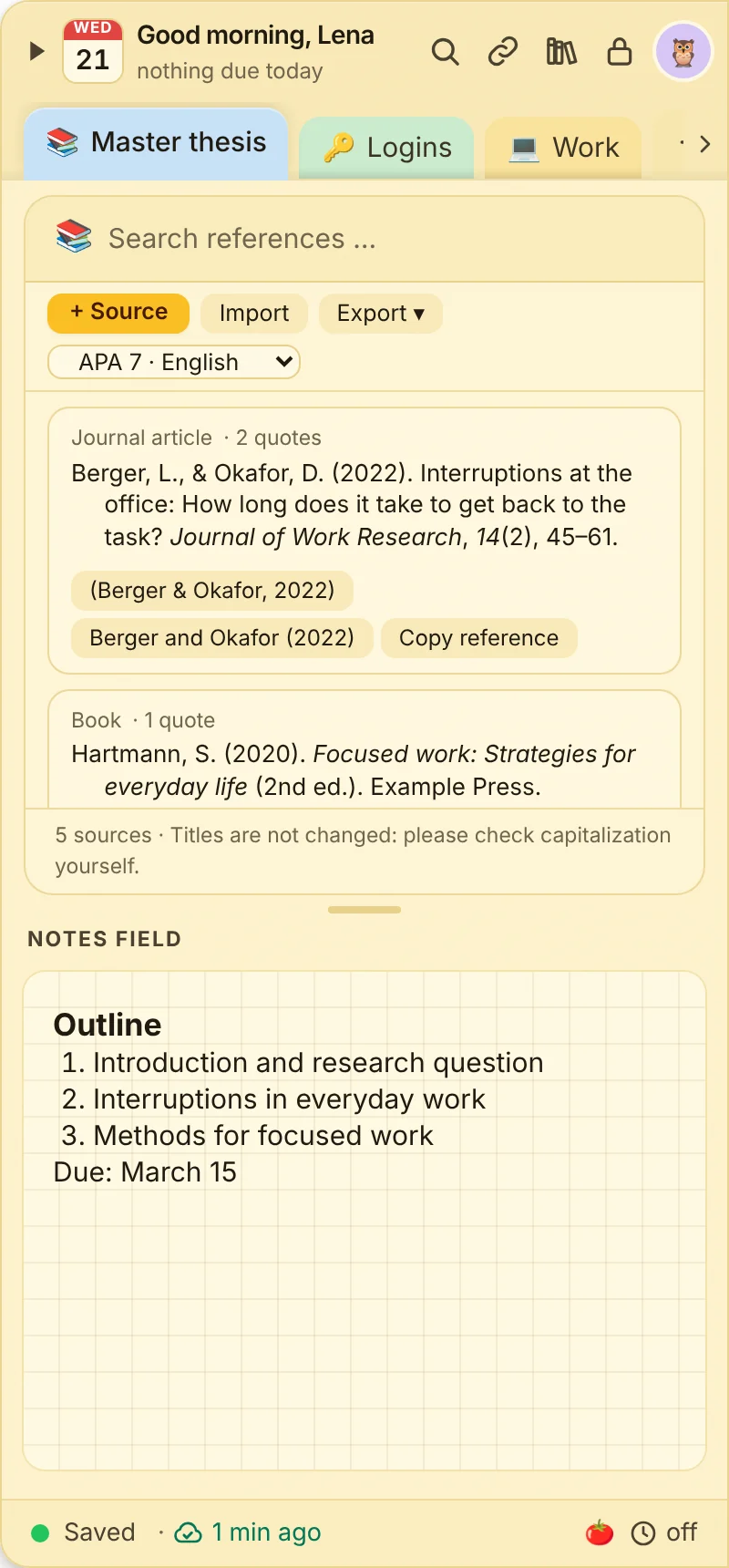 References note with sources