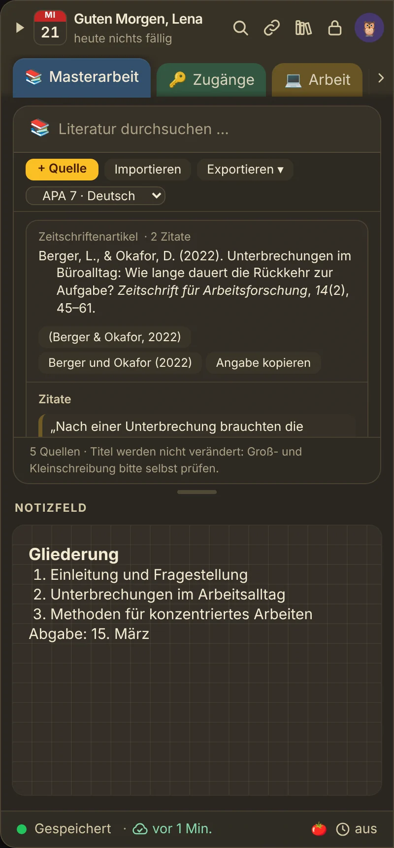 Geöffnete Quelle mit zwei Zitaten