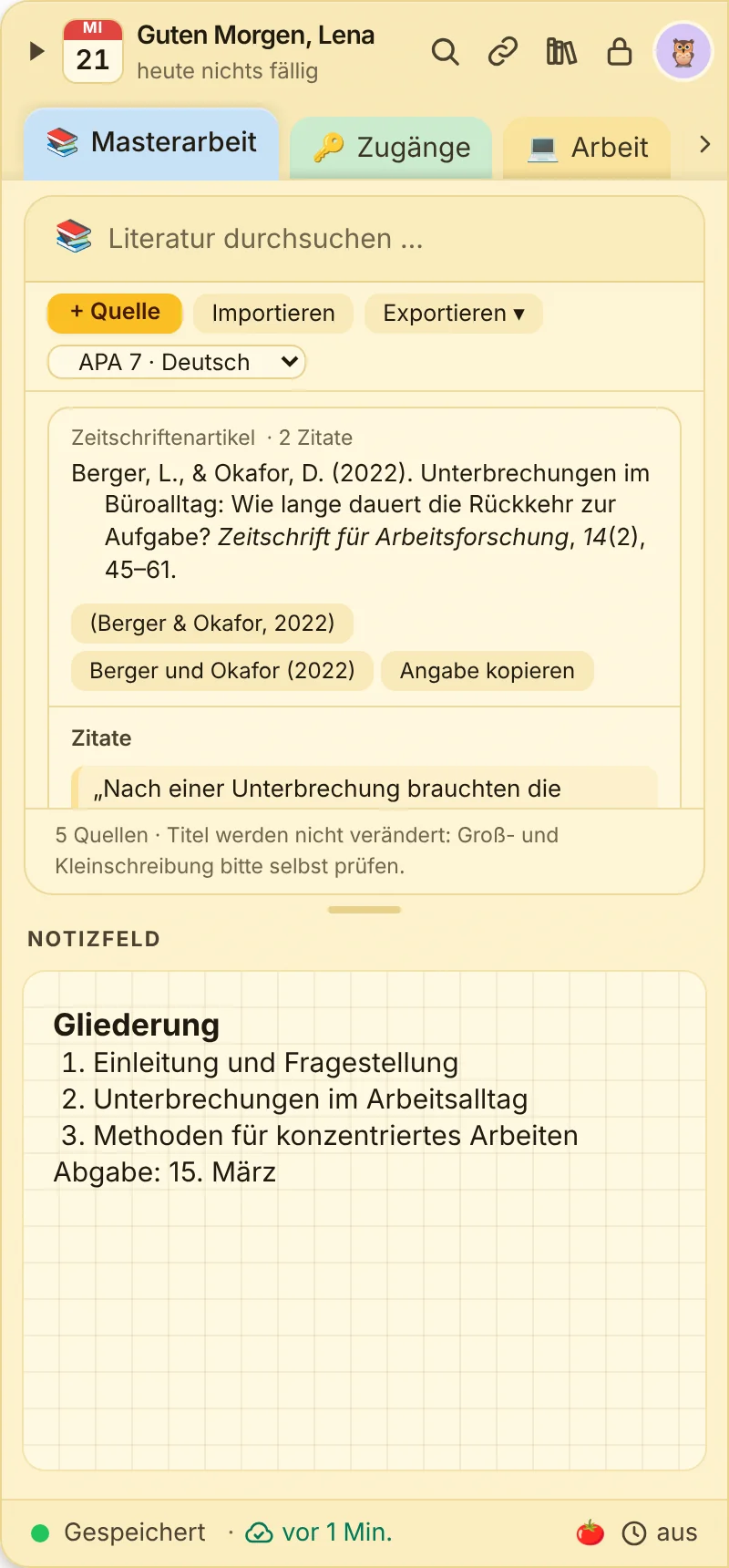 JP Note am Bildschirmrand