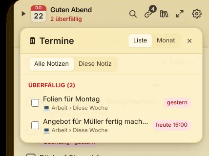 Überfälliges steht oben