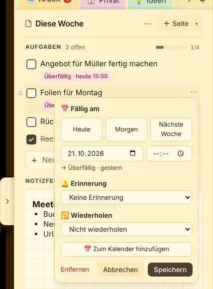 Termin, Erinnerung und Wiederholung