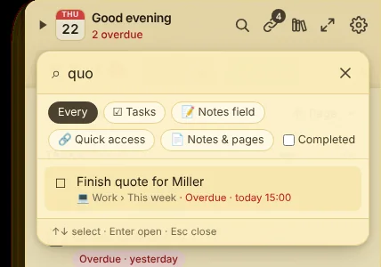 Search with filters, Enter opens the result