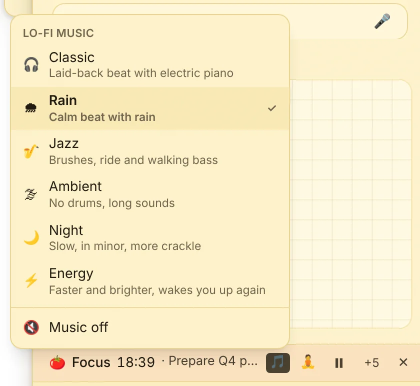 Lo-fi music at the focus timer