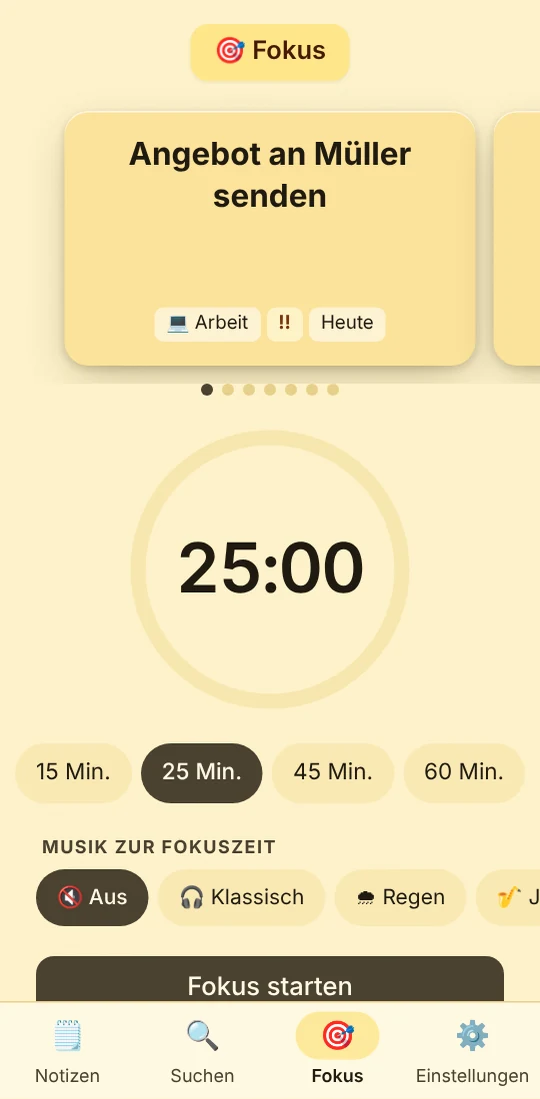 Fokus-Timer in der Handy-App