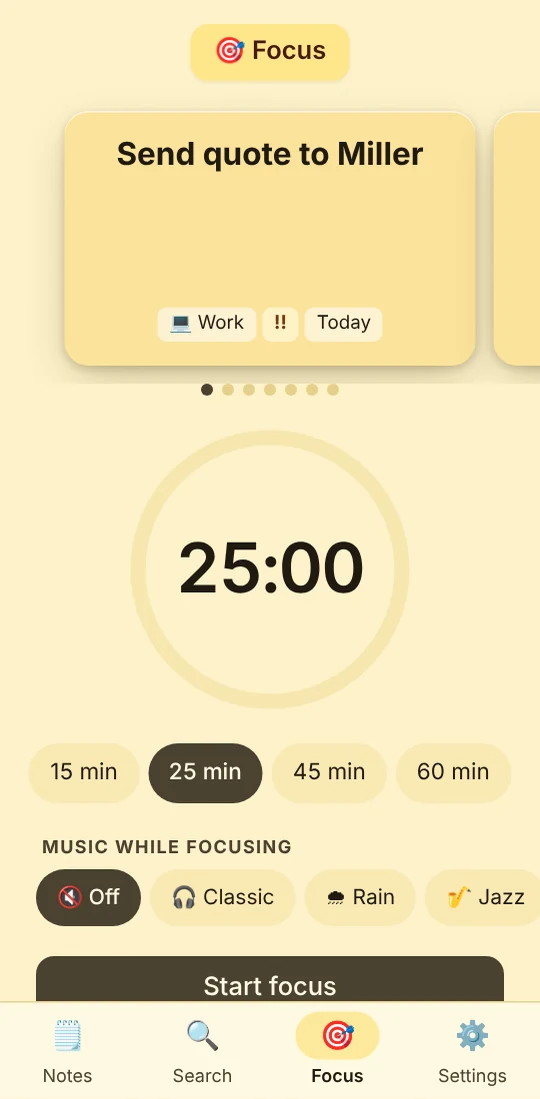 Focus timer in the phone app