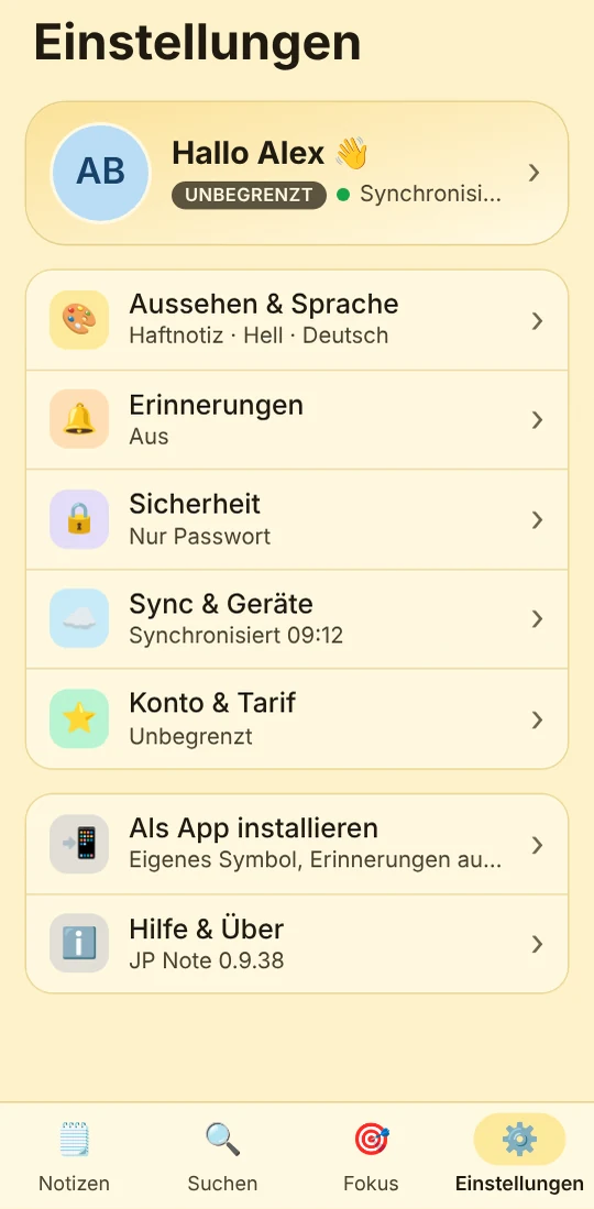 Einstellungen in der Handy-App