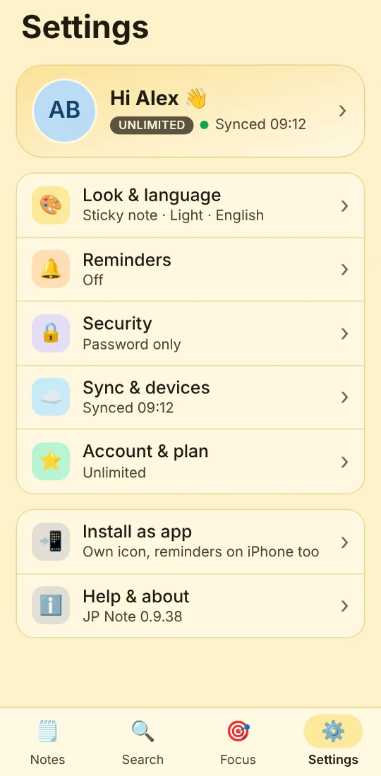 Settings in the phone app