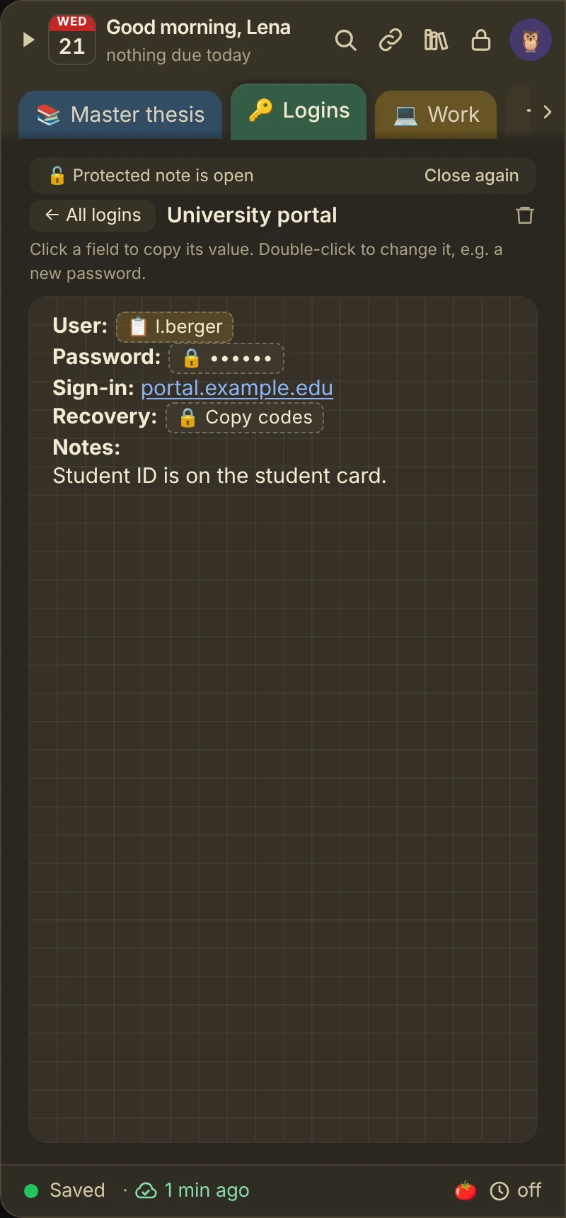 Open login with copy fields