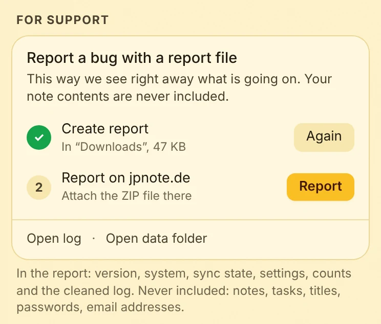 Bug report in the settings