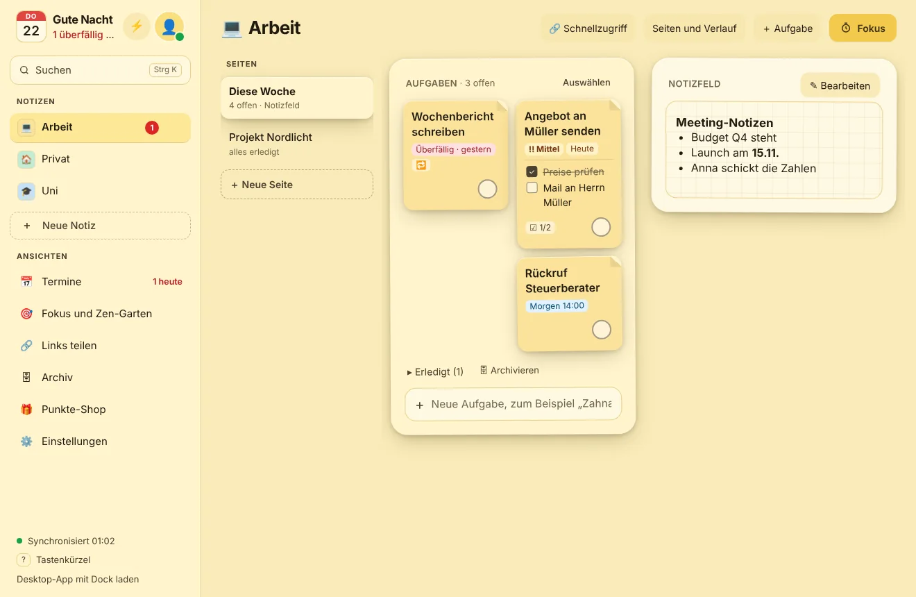 Die Web-App von JP Note im Browser