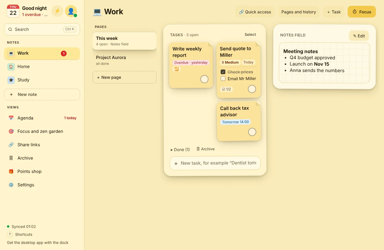 The JP Note web app in the browser