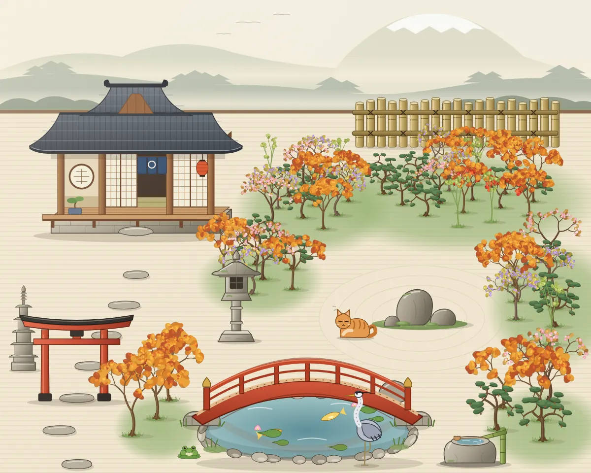 Zen-Garten im Oktober
