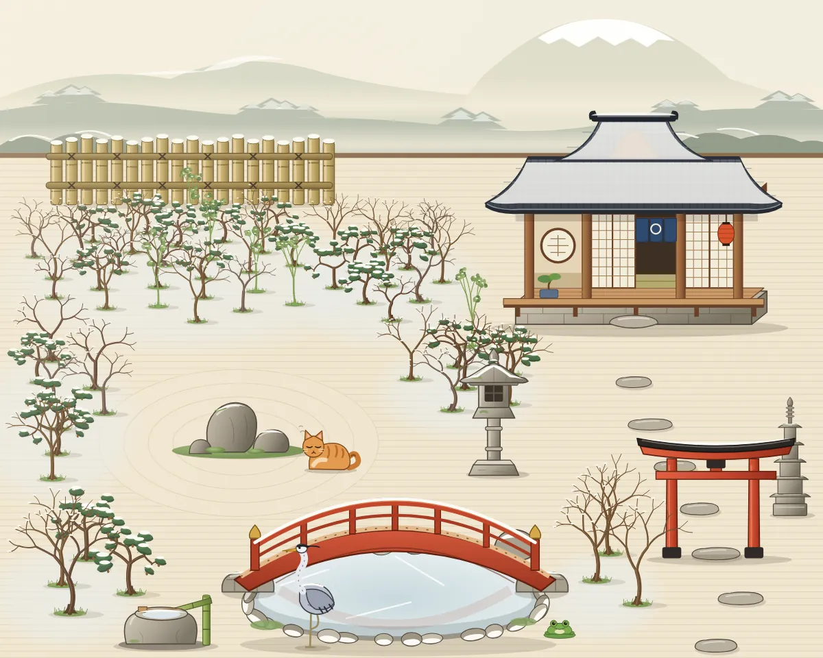 Zen-Garten im Januar